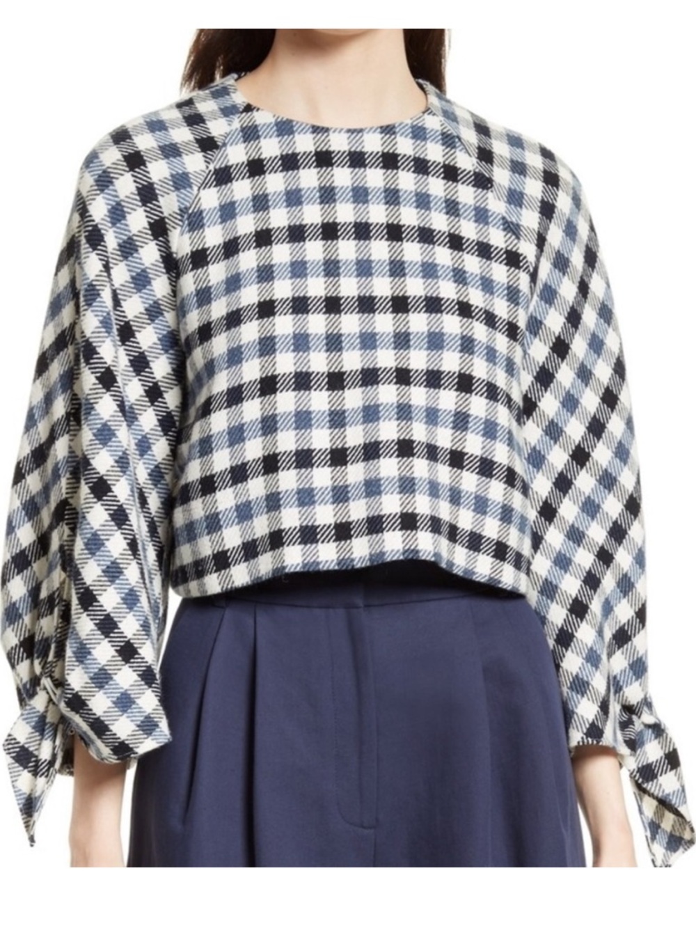 Tibi Fairfax Gingham Tie
Sleeve Cropped Top